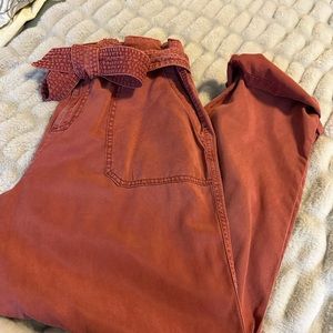 High-Rise Paperbag Waist Pants in Rust
